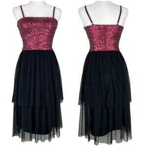 Dress The Population NWT Kady Sequin Block Print Tiered Tulle Dress Pink Size XS